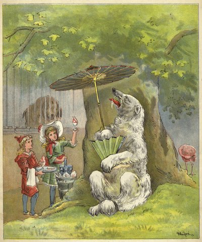 Ours polaire nourri de sundae par des enfants (chromolitho) - Richard Andre